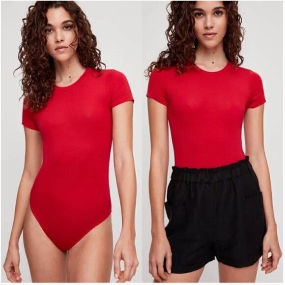 Wilfred Aritzia Baby Tee Bodysuit Thong Red Medium - Picture 1 of 5